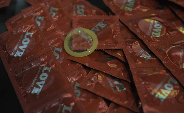 Condoms Opening Creative Space International Day Condom Kiev February 2017 — Stock Photo, Image