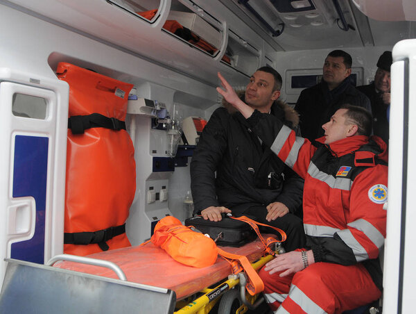 Kiev Mayor Vitaly Klitschko during the transfer of emergency cars (emergency) medical care to medical institutions of the capital, in Kiev, February 14, 2017