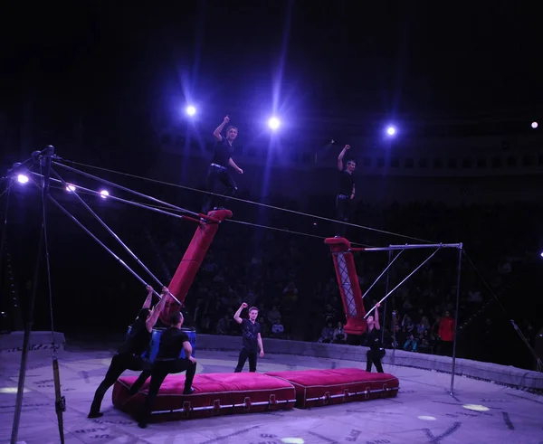 Akrobaten Der Zirkusarena Während Der Premiere Des Internationalen Deutschen Zirkusprogramms — Stockfoto