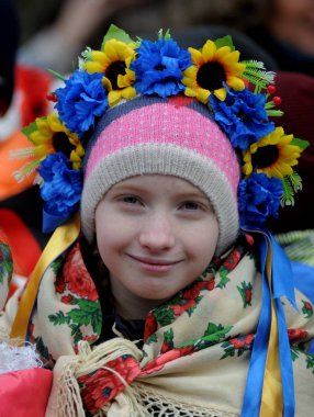 24 Şubat 2017 Maslenitsa Kiev, kutlama sırasında bir kız