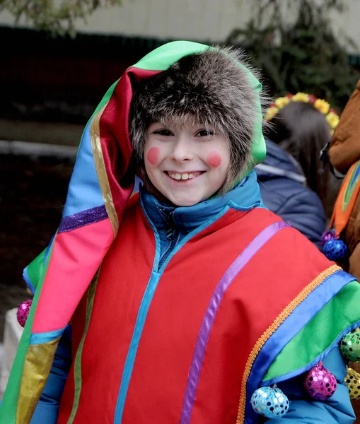 Boy Celebration Maslenitsa Kiev February 201 — Stock Photo, Image