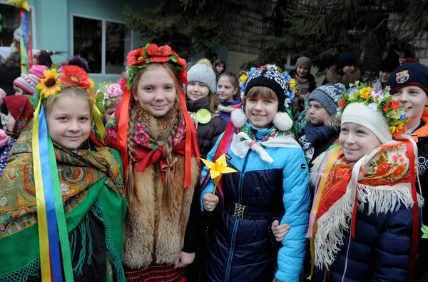 Scholieren Tijdens Viering Van Maslenitsa Kiev Februari 2017 — Stockfoto