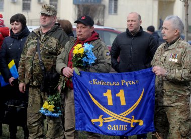 Ukrayna gönüllü, Kiev üzerinde 14 Mart 2019 günün işaretlemek için kutlamalar sırasında 11 ayrı motorlu Piyade Taburu 