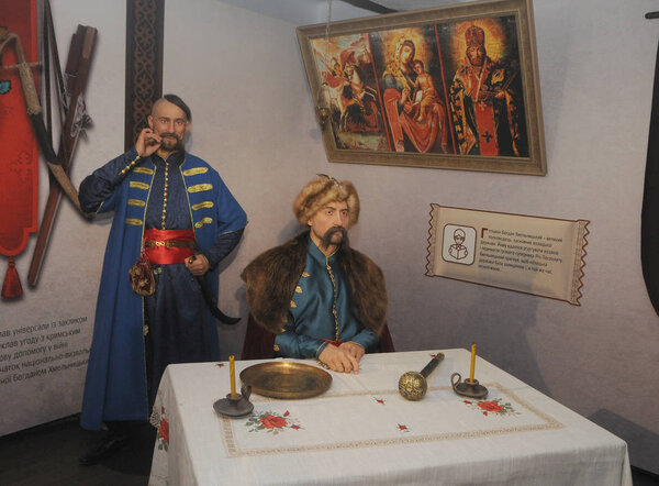 The figure of Hetman Bogdan Khmelnytsky during the opening of the innovative museum "The Formation of the Ukrainian Nation", in Kiev, August 3, 2019