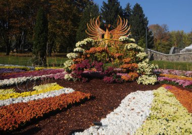 17 Ekim 2019 Kiev 'deki Şarkı Söyleyen Saha' daki Kasımpatı Festivali sırasında Phoenix takımyıldızları.