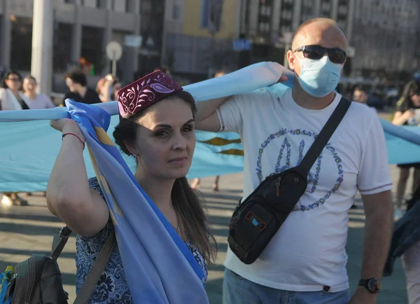 Processione Solenne Giorno Della Bandiera Tatara Crimea Kiev Giugno 2020 — Foto Stock