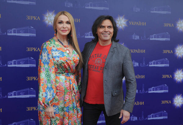 People's Artist of Ukraine Olga Sumskaya and Honored Artist of Ukraine Vitaliy Borisyuk during the opening of the named stars at the "Alley of Stars", in Kiev, September 19, 2020.