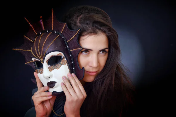 Aktorka Mroczne Sukienka Maski Teatralne — Zdjęcie stockowe