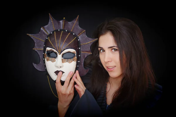 Aktorka Mroczne Sukienka Maski Teatralne — Zdjęcie stockowe