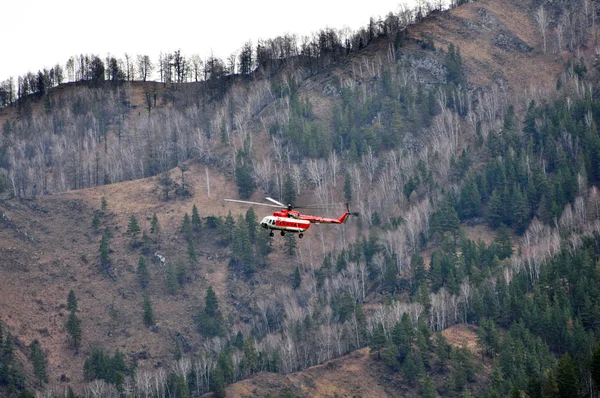 Helicopter Lands Altai Mountains — Stock Photo, Image