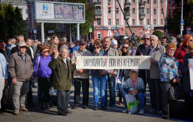 Barnaul, Rusya Federasyonu-Eylül 22, 2018. Ralli Putin'in politikası ve emeklilik reformuna karşı protesto