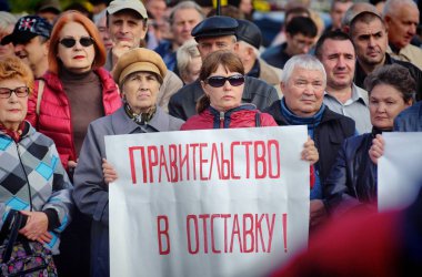 Barnaul, Rusya Federasyonu-Eylül 22, 2018. Ralli Putin'in politikası ve emeklilik reformuna karşı protesto