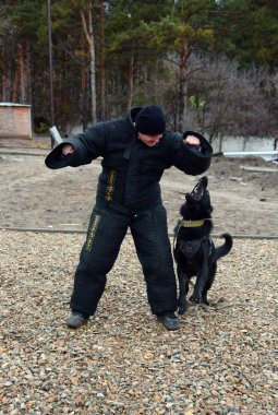 Barnaul, Rusya Federasyonu-Ekim 20, 2017.Russian polis köpeği işleyicileri tren hizmet köpekler