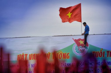 Ho Chi Minh city, Vietnam-Ekim 3, 2018. Ho Chi Minh City Vietnam bayrağı