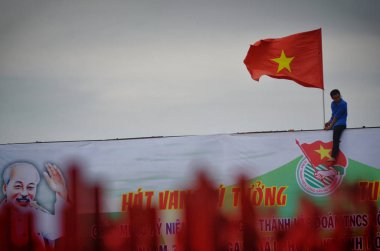 Ho Chi Minh city, Vietnam-Ekim 3, 2018. Ho Chi Minh City Vietnam bayrağı