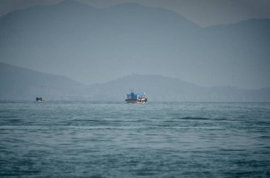 Nha Trang, Vietnam-Ekim 3, denizde 2018.fishing tekneler