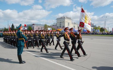 Barnaul, Rusya Federasyonu-9 Mayıs zafer günü Dünya Savaşı'nda onuruna 2018.military geçit töreni
