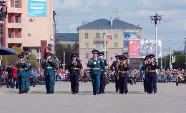 Barnaul, Rusya Federasyonu-9 Mayıs zafer günü Dünya Savaşı'nda onuruna 2018.military geçit töreni