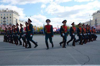 Barnaul, Rusya Federasyonu-9 Mayıs zafer günü Dünya Savaşı'nda onuruna 2018.military geçit töreni