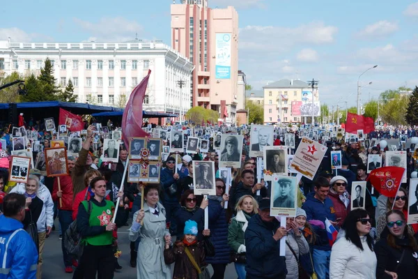 Барнаул Росія Травень 2018 Дія Безсмертний Полку День Перемоги — стокове фото