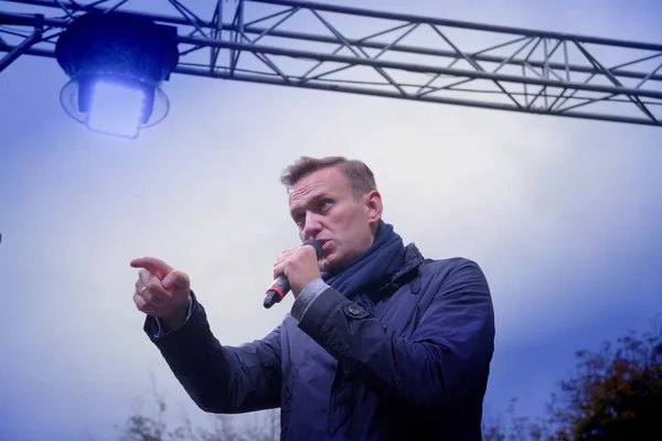 Novosibirsk Rússia Outubro 2017 Político Alexei Navalny Fala Comício Oposição — Fotografia de Stock