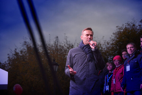Novosibirsk, Russia-October 3, 2017.Politician Alexei Navalny speaks at an opposition rally