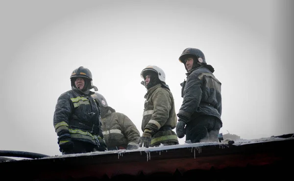 Russia Barnaul February 2018 Firefighters Rescuers Extinguish Fire Museum War — Stock Photo, Image