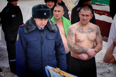Barnaul, Rusya Federasyonu-Ocak 19, 2019.Prisoners hapiste almak Vaftiz ayini