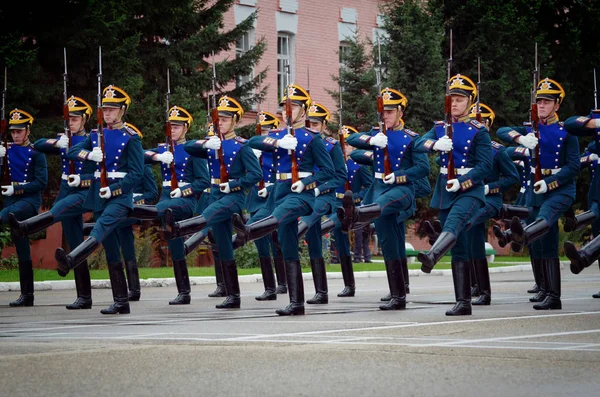 Moscou Rússia Junho 2018 Soldados Regimento Presidencial Marchando Praticando Para — Fotografia de Stock