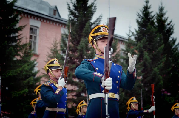 Moscú Rusia Junio 2018 Soldados Del Regimiento Presidencial Marchan Practican — Foto de Stock