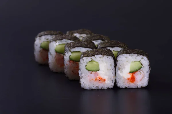 Japanese Rolls Seafood Dark Background — Stock Photo, Image