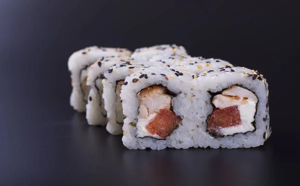 Japanese Rolls Seafood Dark Background — Stock Photo, Image