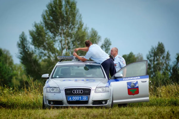 Altai Russland Juli 2018 Politibil Med Nummer 001 Grå – stockfoto