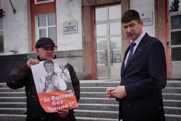 Barnaul, Russia-February 27, 2019. The demonstrator stands with a poster " Russia without Putin"