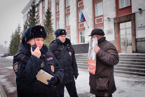 Barnaoel Rusland Februari 2019 Demonstrator Staat Met Een Poster Rusland — Stockfoto