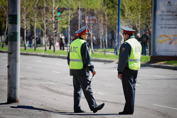 Barnaul, Russia-July 24, 2018. two Russian police are on duty