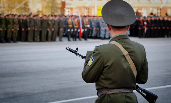 Barnaul Rússia Março 2017 Marcha Militar Russa Através Área — Fotografia de Stock