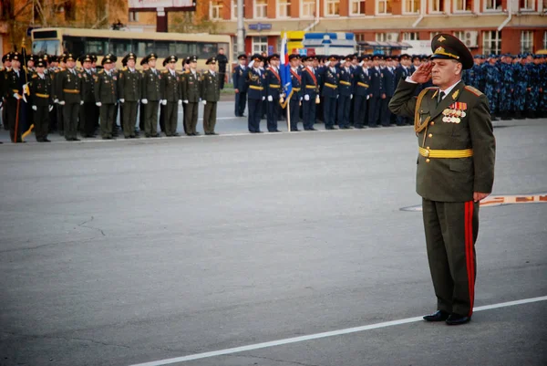 Barnaul Rusko Května 2015 Russian Kadeti Jednotné Pochodovat Průvodu — Stock fotografie
