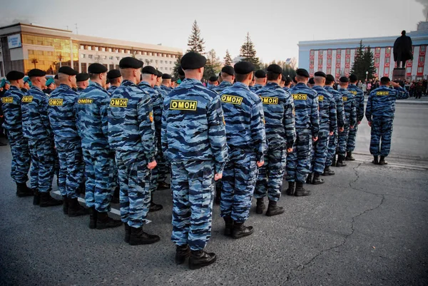 Barnaul Rusia Marzo 2017 Marcha Militar Rusa Través Zona —  Fotos de Stock
