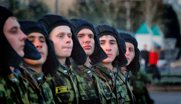 Barnaul Rússia Março 2017 Marcha Militar Russa Através Área — Fotografia de Stock