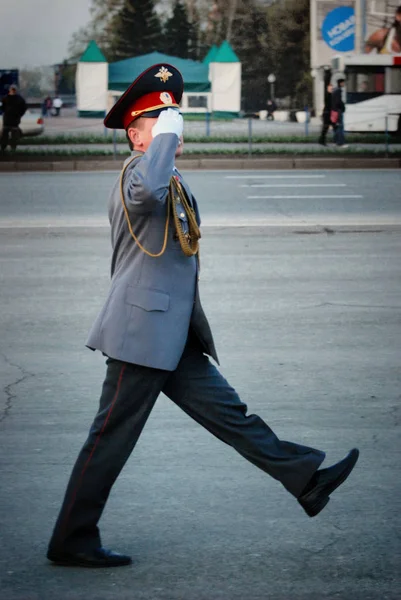 Barnaul Rússia Março 2017 Marcha Militar Russa Através Área — Fotografia de Stock