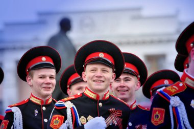Barnaul, Rusya-Mayıs 9, 2017. Barnaul Cadet Kolordusu 'nın öğrenciler zafer Parade katılmak