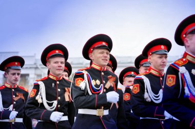 Barnaul, Rusya-Mayıs 9, 2017. Barnaul Cadet Kolordusu 'nın öğrenciler zafer Parade katılmak