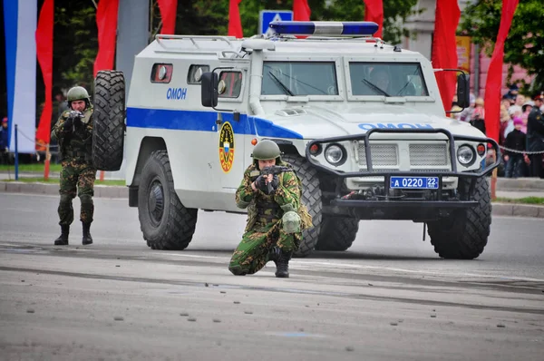 Барнаул Россия Мая 2017 Russian Special Forces Shoot Street Exercises — стоковое фото