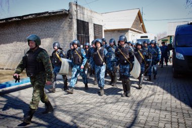 Novoaltaysk,Rusya-10 Nisan 2019.Cezaevinde isyanın bastırılması üzerine tatbikatlar