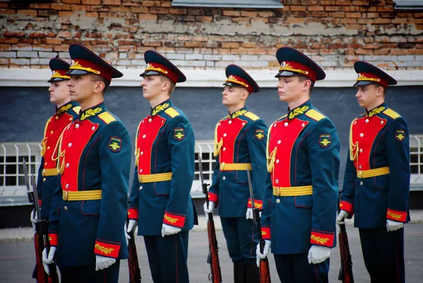 Barnaul Oroszország Május 2019 Becsületőrség Katonái Platoon Belügyminisztériumtól — Stock Fotó