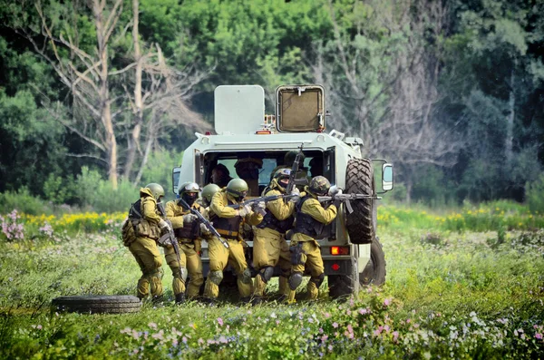 Barnaul Russia June 2019 Special Forces Soldiers Weapons Command Staff — Stock Photo, Image