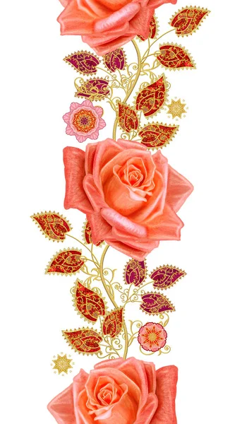 Patrón Sin Costura Borde Vertical Floral Decoración Decorativa Elemento Paisley — Foto de Stock