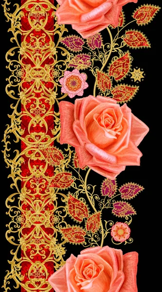 Απρόσκοπτη Μοτίβο Floral Κατακόρυφου Περιγράμματος Διακοσμητική Διακόσμηση Λαχούρ Σχέδιο Στοιχείο — Φωτογραφία Αρχείου