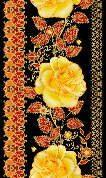 Patrón Sin Costura Borde Vertical Floral Decoración Decorativa Elemento Paisley —  Fotos de Stock